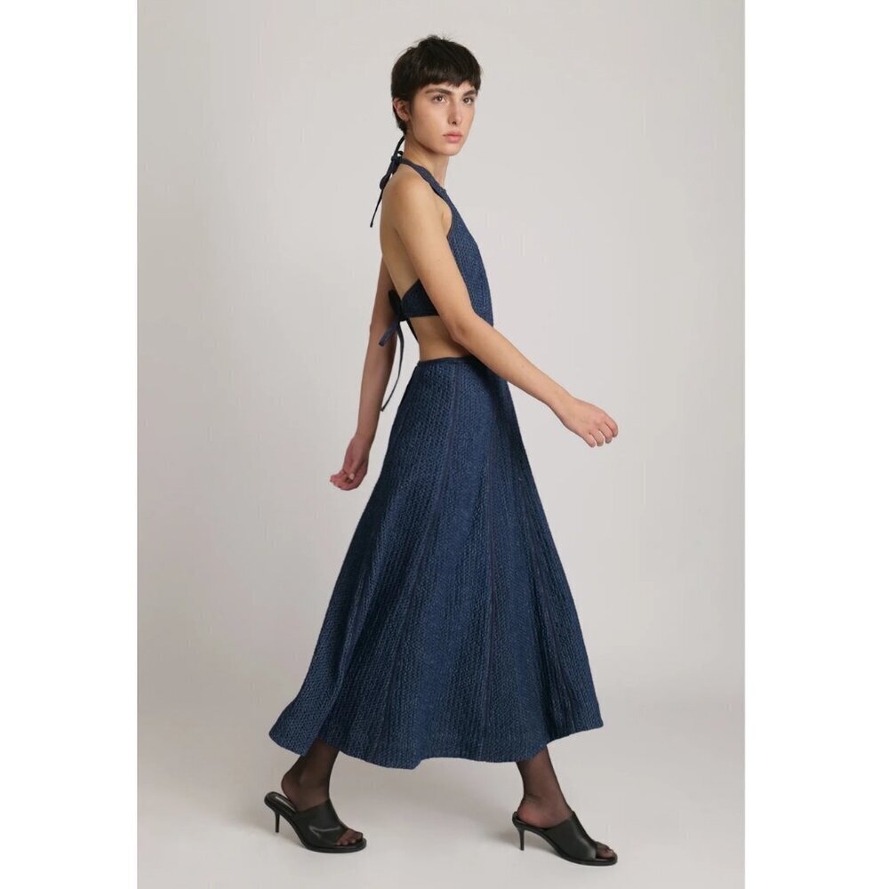 Sabina Musayev Eti Midi Maxi Dress Cut Out Halter Denim Summer Sundress Tie Back